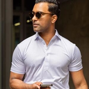 Collars and Co. NWOT Purple Thin Check Semi-Spread Collar Polo Casual Golf L